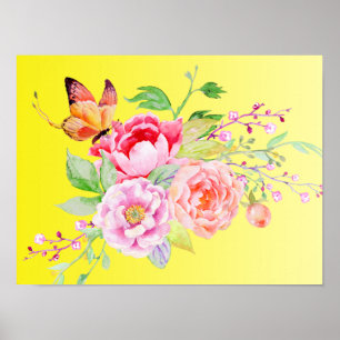 Affiche holiES - Bouquet de fleurs de printemps d'aquarell