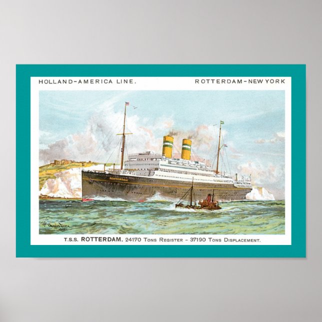 Affiche Holland America Line's Rotterdam de 1908 (Devant)