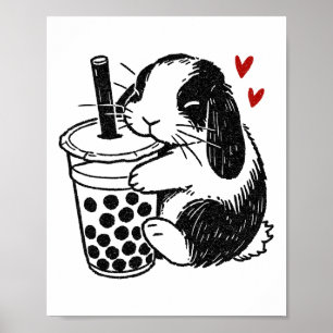 Affiche Holland Lop Rabbit Aime Boba Tea Bunny Et Bubble