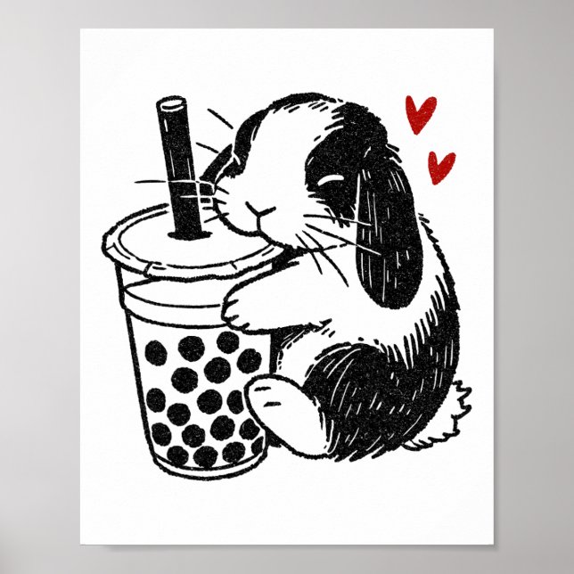 Affiche Holland Lop Rabbit Aime Boba Tea Bunny Et Bubble (Devant)