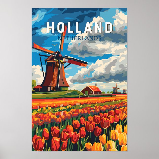 Affiche Hollande Pays-Bas Voyage Art Vintage (Devant)