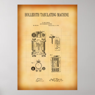 AFFICHE HOLLERITH TABULATING MACHINE BREVET 1889