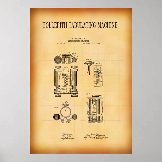 AFFICHE HOLLERITH TABULATING MACHINE BREVET 1889 (Devant)