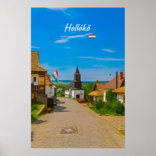 Affiche Hollókő, Hongrie - Rue du village historique
