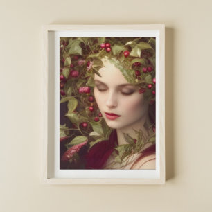 Affiche Holly Berries Belle Femme Vacances