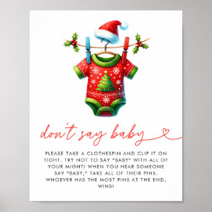 Affiche Holly Christmas Père Noël Baby shower Ne pas dire 