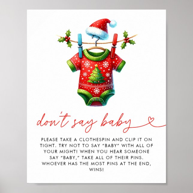 Affiche Holly Christmas Père Noël Baby shower Ne pas dire  (Devant)