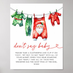 Affiche Holly Christmas Père Noël Baby shower Ne pas dire