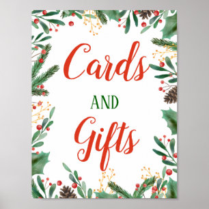 Affiche Holly Feuilles Berry Cartes Et Cadeaux - Panneau