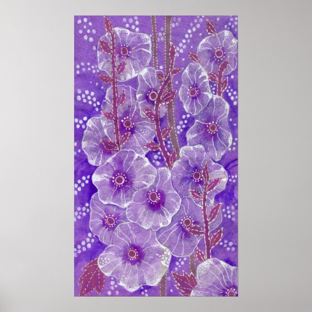Affiche Hollyhock Malva Malva Purge Violet Fleur Florale (Devant)