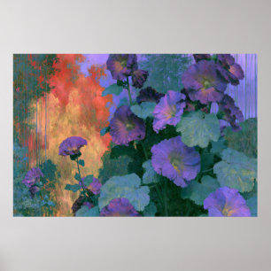 Affiche Hollyhocks dans un impressionnisme violet audacieu
