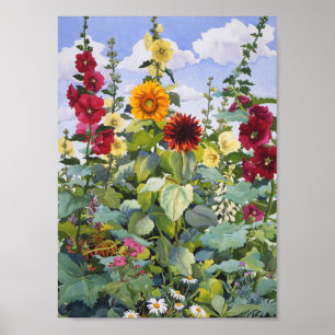 Affiche Hollyhocks et tournesols 2005