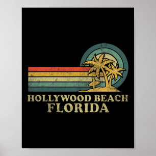 Affiche Hollywood Beach Floride Famille Vacances Vintage P