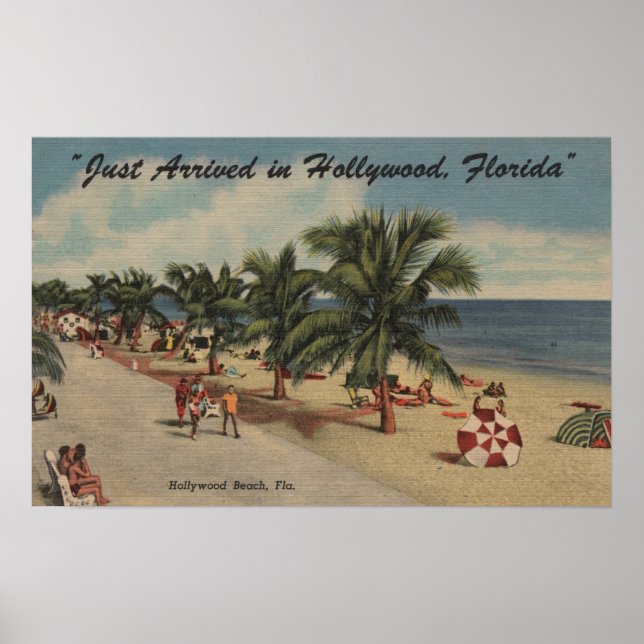 Affiche Hollywood Beach, Floride - Vue sur la plage (Devant)