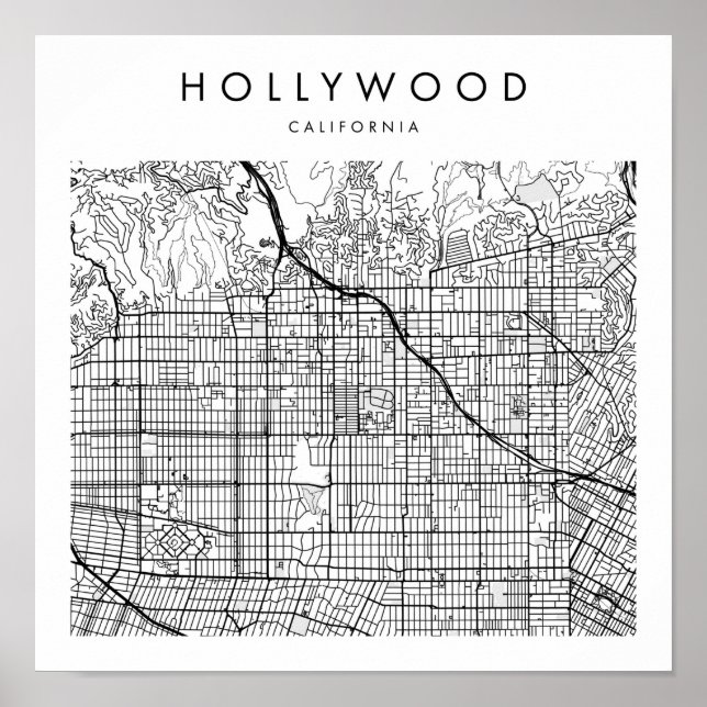 Affiche Hollywood California Minimal Modern Street Map (Devant)