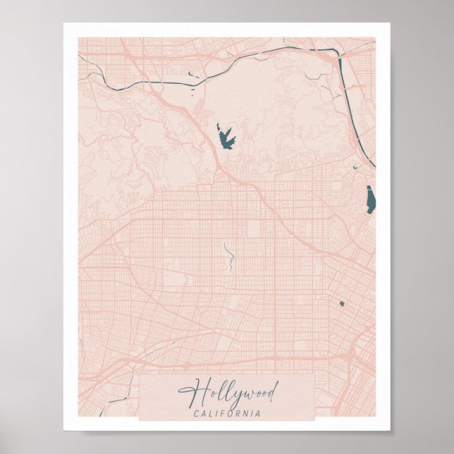 Affiche Hollywood California Pink et Blue Cute Script (Devant)