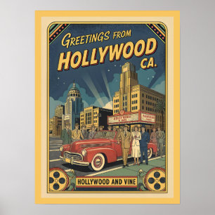 Affiche Hollywood et Vine Vue des années 1940 Style Vintag