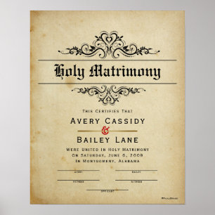 Affiche "Holy Matrimony" Antique Wedding Certificate
