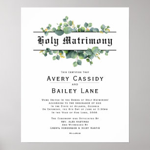 Affiche Holy Matrimony ♥ Certificat Mariage