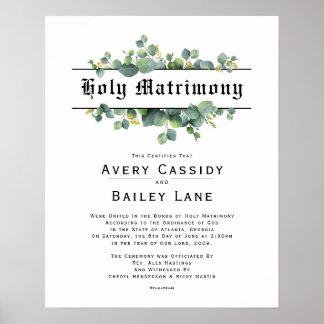 Affiche Holy Matrimony ♥ Certificat Mariage