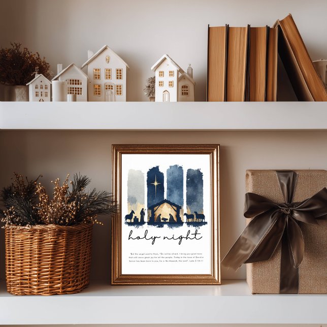 Affiche Holy Night Watercolor Nativity Christian Christmas (Créateur téléchargé)