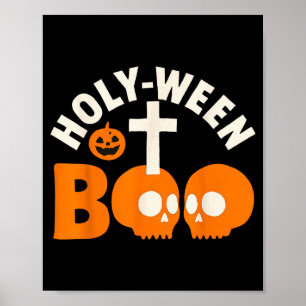 Affiche Holy-ween Boo Croix et Crâne de Halloween Chrétien