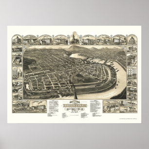Affiche Holyoke, carte panoramique de mA - 1881