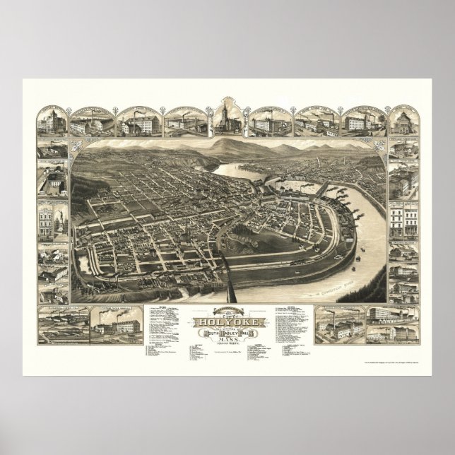 Affiche Holyoke, MA Carte panoramique - 1881 (Devant)