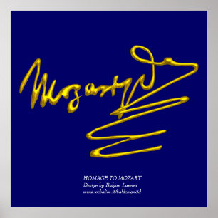Affiche HOMAGE À MOZART Gold Signature Du Compositeur Blue