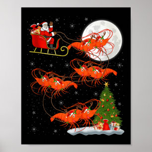 Affiche Homard Crevette Santa Sleigh Volant Drôle Magique