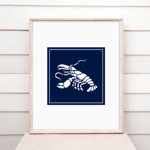 Affiche Homard d'animal marin Bleu Blanc Côtier Nautique