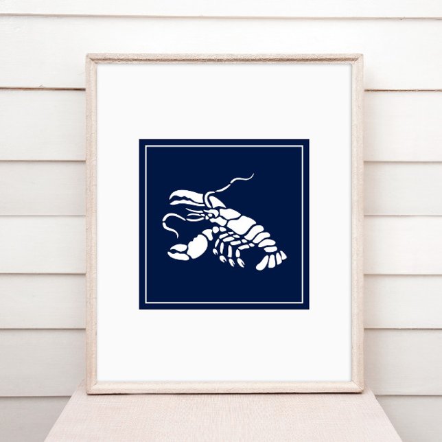 Affiche Homard d'animal marin Bleu Blanc Côtier Nautique (Créateur téléchargé)