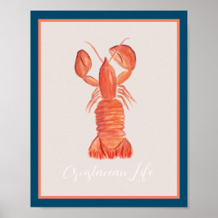 Affiche Homard Écrevisse Crustacé Aquarelle Terreuse