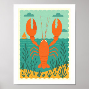 Affiche Homard Rétro Océanique Vie Maritime Côtière