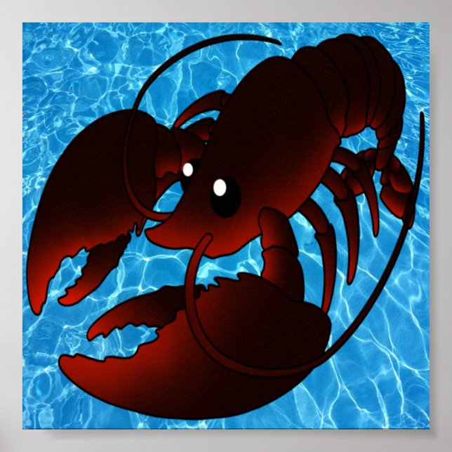 Affiche Homard rouge caricature mignon (Devant)