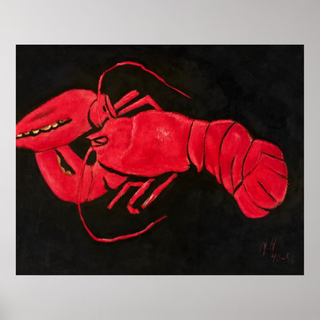Affiche Homard sur fond noir, peinture célèbre (Devant)