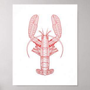 Affiche Homard tribal rouge