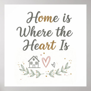 Affiche Home Is Where the Heart Is - Cosy Wall Art Citatio