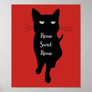 Affiche Home Sweet Home citation Chat noir félin chite