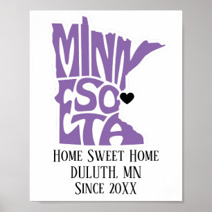 Affiche Home Sweet Home Duluth, MN Purple State Map