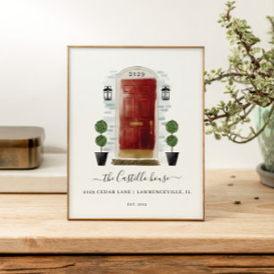 Affiche Home Sweet Home Famille Rouge Aquarelle Porte de f