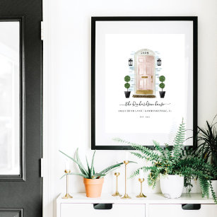 Affiche Home Sweet Home Family Blush Pink Watercolor Door