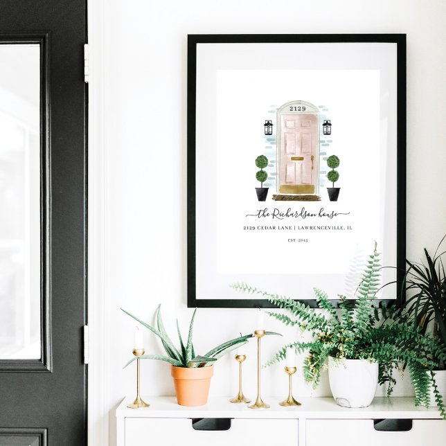 Affiche Home Sweet Home Family Blush Pink Watercolor Door (Créateur téléchargé)