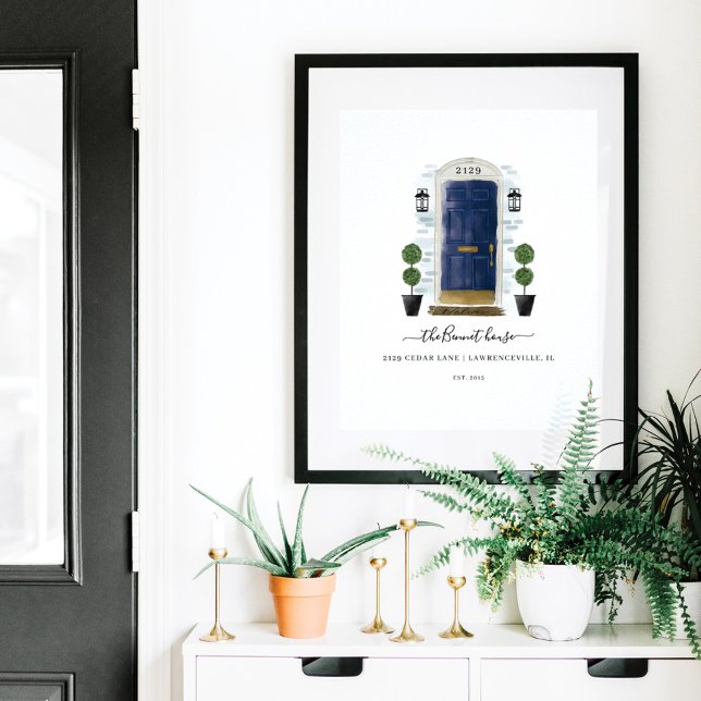 Affiche Home Sweet Home Family Navy Blue Watercolor Door (Créateur téléchargé)