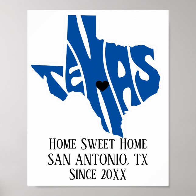 Affiche Home Sweet Home San Antonio Texas Blue State Map (Devant)