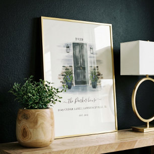 Affiche Home Sweet Home Watercolor Grey Door Brick Trim