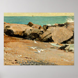 Affiche Homer - Côte Rocheuse et Mouettes, art