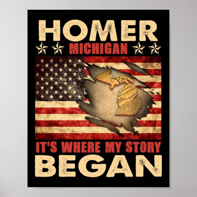 Affiche Homer Michigan Usa Drapeau 4 Juillet  (Devant)