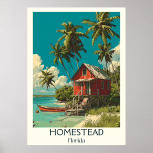 Affiche Homestead Florida Vintage Rustic Travel Art