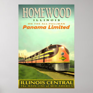Affiche HOMEWOOD Illinois Central Railroad PANAMA Limited